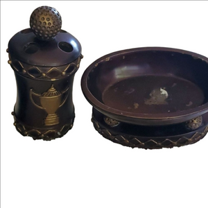 Brown Gold Accent Ornate Toothbrush Holder Soap Dish